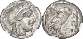 ATTICA. Athens. Ca. 440-404 BC. AR tetradrachm (24mm, 17.20 gm, 7h). NGC Choice AU 5/5 - 5/5. Mid-mass coinage issue. Head of Athena right, wearing cr...