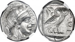 ATTICA. Athens. Ca. 440-404 BC. AR tetradrachm (24mm, 17.17 gm, 1h). NGC AU 4/5 - 4/5, Full Crest. Mid-mass coinage issue. Head of Athena right, weari...