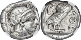 ATTICA. Athens. Ca. 440-404 BC. AR tetradrachm (23mm, 17.07 gm, 1h). NGC XF 5/5 - 3/5, Full Crest. Mid-mass coinage issue. Head of Athena right, weari...
