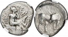 CRETE. Gortyna. Ca. 350-270 BC. AR stater (24mm, 13.28 gm, 4h). NGC VF 4/5 - 2/5. Europa, nude to waist, wearing chiton and peplos, turned half-right,...