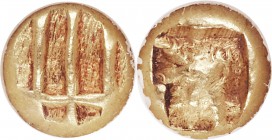 IONIA. Uncertain mint. Ca. 650-600 BC. EL 1/12 stater or hemihecte (7mm, 1.24 gm). NGC AU 5/5 - 4/5. Linear design of three large lines with intersect...