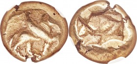 IONIA. Uncertain mint. Ca. 600-550 BC. EL sixth stater or hecte (10mm, 2.74 gm). NGC VF 3/5 - 4/5. Pegasus right with curled wing, preparing to take f...