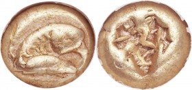 IONIA. Uncertain mint. Ca. 6th century BC. EL sixth stater or hecte (9mm, 2.31 gm). NGC VF 4/5 - 4/5. Milesian standard. Head of eagle (swan? duck?) w...