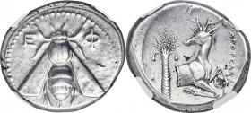 IONIA. Ephesus. Ca. 390-325 BC. AR tetradrachm (26mm, 15.21 gm, 12h). NGC XF 5/5 - 4/5. Naroteles, magistrate. Struck ca. 350-340 BC. E-Φ, bee with st...