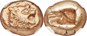 LYDIAN KINGDOM. Alyattes or Walwet (ca. 610-546 BC). EL third stater or trite (13mm, 4.71 gm). NGC Choice XF 5/5 - 3/5, edge scuffs. Uninscribed, Lydo...