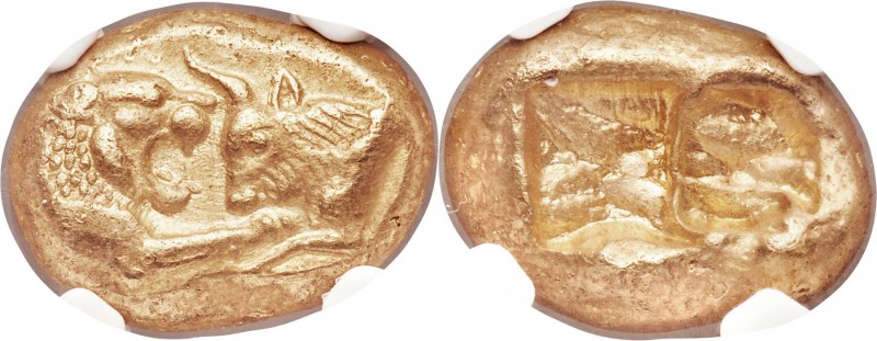 LYDIAN KINGDOM. Croesus (ca. 561-546 BC). AV stater (17mm, 10.74 gm). NGC AU S 5...