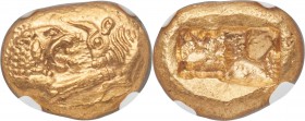 LYDIAN KINGDOM. Croesus and later (ca. 561-546 BC). AV stater (17mm, 8.08 gm). NGC Gem MS 5/5 - 5/5. Sardes, "Light" standard, ca. 553-539 BC. Confron...