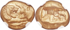 LYDIAN KINGDOM. Croesus (ca. 561-546 BC). AV stater (14mm, 8.03 gm). NGC Choice VF 5/5 - 4/5. Sardes, "light" standard, late Dynastic and early Persia...