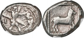 CILICIA. Uncertain mint. Ca. 5th century BC. AR stater (22mm, 10.64 gm, 7h). NGC Choice Fine 4/5 - 5/5. Heracles or warrior holding fallen enemy by ha...