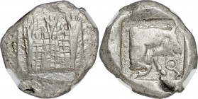 CILICIA. Tarsus (?). Ca. late 5th century BC. AR stater (21mm, 10.74 gm, 6h). NGC AU 3/5 - 5/5, die shift. Side-view of fortified city walls with thre...