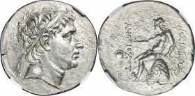 SELEUCID KINGDOM. Antiochus Hierax (242-227 BC). AR tetradrachm (32mm, 17.09 gm, 12h). NGC Choice AU 4/5 - 3/5, Fine Style. Ilium mint. Diademed head ...