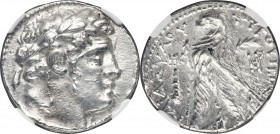 PHOENICIA. Tyre. Ca. 126/5 BC-AD 67/8. AR shekel (27mm, 14.46 gm, 12h). NGC AU 4/5 - 3/5. Dated Civic Year 28 (99/8 BC). Laureate head of Melqart righ...