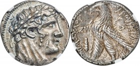 PHOENICIA. Tyre. Ca. 126/5 BC-AD 67/8. AR shekel (28mm, 14.24 gm, 11h). NGC AU 4/5 - 4/5. Dated Civic Year 47 (80/79 BC). Laureate head of Melqart rig...