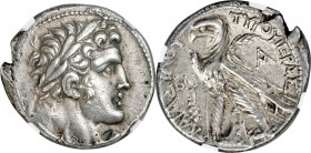PHOENICIA. Tyre. Ca. 126/5 BC-AD 67/8. AR shekel (29mm, 14.29 gm, 1h). NGC Choice XF 5/5 - 4/5. Dated Civic Year 52 (75/4 BC). Laureate head of Melqar...