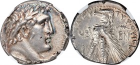 PHOENICIA. Tyre. Ca. 126/5 BC-AD 67/8. AR shekel (25mm, 14.20 gm, 12h). NGC AU 4/5 - 4/5. Dated Civic Year 92 (35/4 BC). Laureate head of Melqart righ...