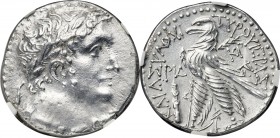 PHOENICIA. Tyre. Ca. 126/5 BC-AD 67/8. AR shekel (27mm, 14.18 gm, 1h). NGC Choice AU 4/5 - 3/5. Dated Civic Year 114 (13/2 BC). Laureate head of Melqa...