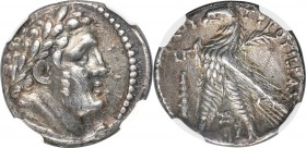 PHOENICIA. Tyre. Ca. 126/5 BC-AD 65/6. AR half-shekel (20mm, 7.08 gm, 12h). NGC Choice XF 4/5 - 2/5, scratches. Dated Civic Year 3 (124/3 BC). Laureat...
