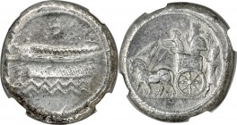 PHOENICIA. Sidon. Baalsillem II (ca. 401-366 BC). AR double-shekel (30mm, 27.84 gm, 11h). NGC Choice VF 4/5 - 4/5. Phoenician war galley under oar ove...