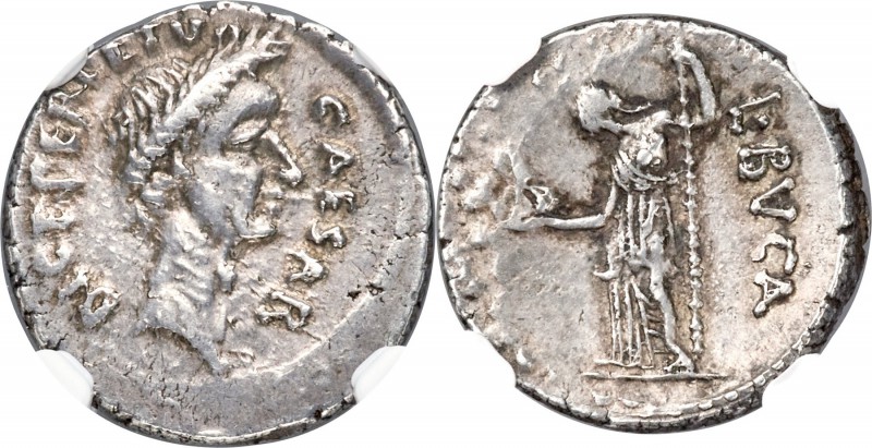 Julius Caesar, as Dictator (49-44 BC). AR denarius (17mm, 3.62 gm, 9h). NGC Choi...