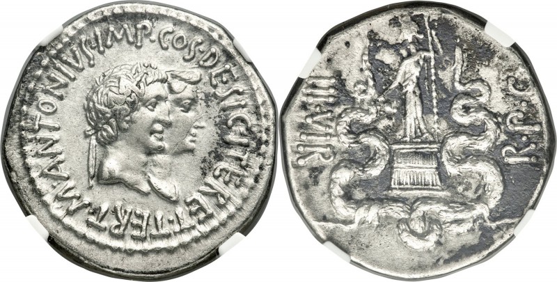 Marc Antony, as Triumvir and Imperator (43-31 BC), with Octavia. AR cistophorus ...