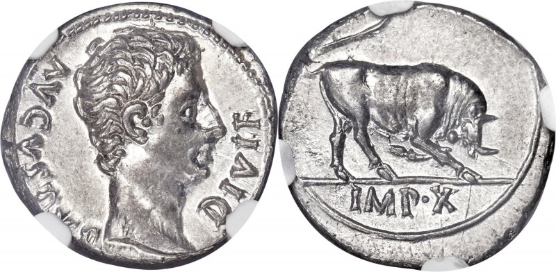 Augustus (27 BC-AD 14). AR denarius (19mm, 3.66 gm, 5h). NGC Choice AU 5/5 - 4/5...