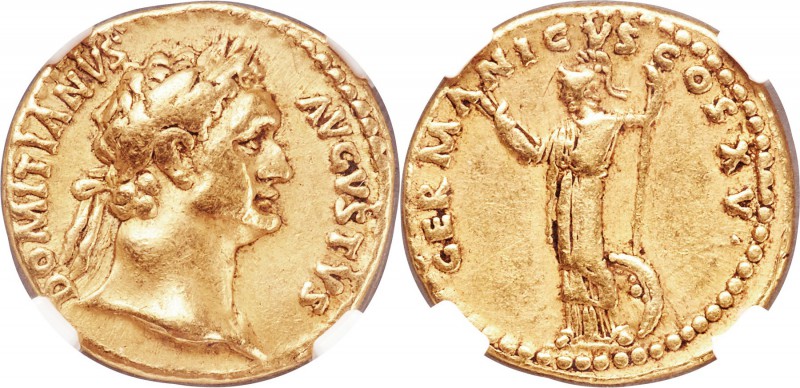 Domitian, as Augustus (AD 81-96). AV aureus (19mm, 7.44 gm, 6h). NGC VF 5/5 - 4/...