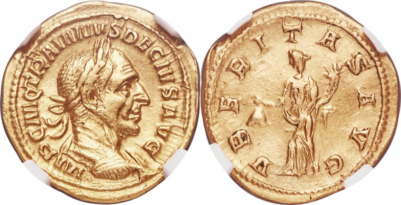 Trajan Decius (AD 249-251). AV aureus (20mm, 5.43 gm, 12h). NGC XF 5/5 - 2/5, ex...