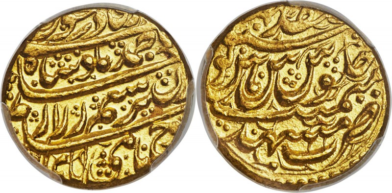 Durrani. Ahmad Shah gold Mohur ND (1754-1757) MS65 PCGS, Mashhad mint, KM639 (as...