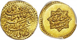 Durrani. Ahmad Shah gold Ashrafi AH 1168 Year 8 (1761/2) MS63 PCGS, Mashhad mint, KMA639, A-A3091 (RR). 21mm. 3.47gm. An absolutely choice representat...