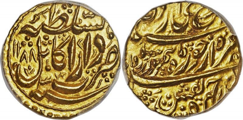 Durrani. Taimur Shah (as Sultan) gold Mohur AH 1188 Year 3 (1776/7) MS64 PCGS, K...