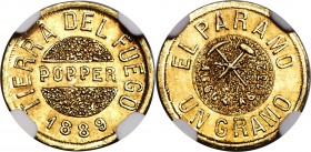 Tierra del Fuego. Territory gold "Popper" Gramo 1889 MS63 NGC, Buenos Aires mint, KM-Tn5, Janson-7. A timelessly classic Latin American token. This em...