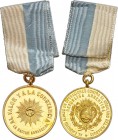 Republic gold "Paraguay War" Medal ND (1864-1870) UNC, Barac-105. 20.18gm (with ribbon). Struck during the War of the Triple Alliance, and featuring t...