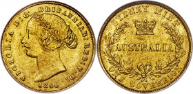 Victoria gold Sovereign 1860-SYDNEY AU50 NGC, Sydney mint, KM4, Fr-10. A scarcer early example of this widely collected series. Decidedly difficult in...