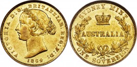 Victoria gold Sovereign 1864-SYDNEY AU58 NGC, Sydney mint, KM4.

HID09801242017