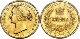 Victoria gold Sovereign 1870-SYDNEY MS62 PCGS, Sydney mint, KM4, Fr-10. A bold example of this final date in the series, displaying fresh luster throu...