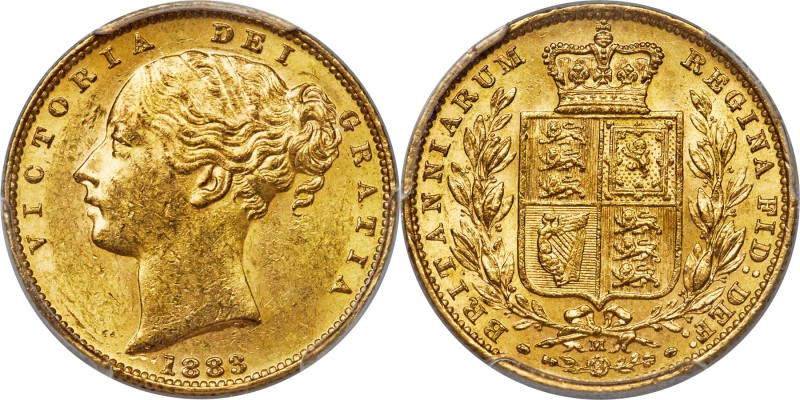 Victoria gold "Shield" Sovereign 1883-M MS62 PCGS, Melbourne mint, KM6, S-3854A....