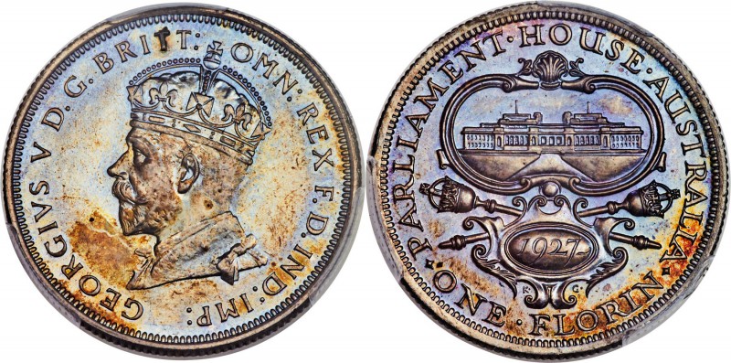 George V Proof "Parliament House" Florin 1927-(M) PR65 PCGS, Melbourne mint, KM3...