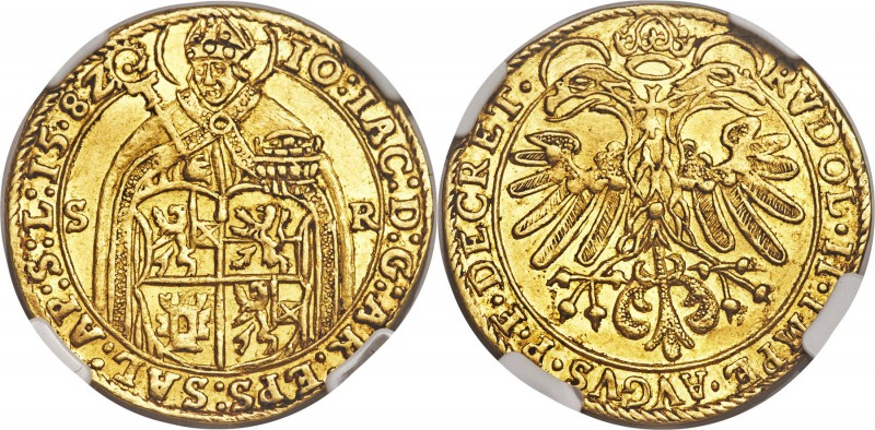 Salzburg. Johann Jakob Khuen von Belasi gold 2 Ducats 1582 AU58 NGC, Fr-636. 6.8...