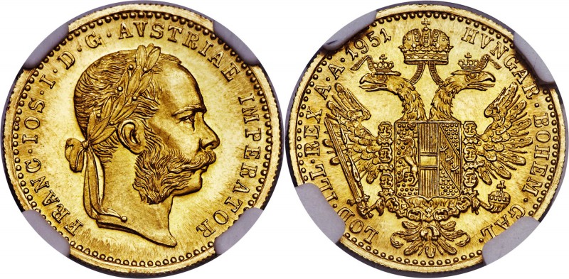 Franz Joseph I Mint Error - Date Error gold Restrike Ducat 1951 (1915) MS67 NGC,...