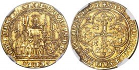 Flanders. Louis II de Mâle (1346-1384) gold Chaise d'or au lion ND (1369-1384) MS63 NGC, Ghent or Malines mint, Fr-163, Schneider-148, Delm-466. + LVD...