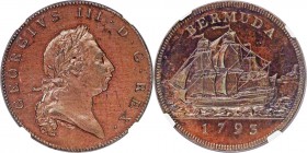 George III bronzed Proof Penny 1793 PR63 Brown NGC, London mint, KM5a. This scarce type was struck in a mintage of only 50 examples, resulting in few ...