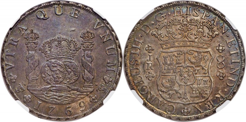 Charles III 8 Reales 1769 PTS-JR AU58 NGC, Potosi mint, KM50. "Round 9 over Fanc...