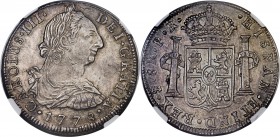 Charles III 8 Reales 1778 PTS-PR MS62 NGC, Potosi mint, KM55. Gunmetal-toned with lighter areas of silver luster weaving through the fields underneath...