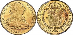 Charles III gold 8 Escudos 1782 PTS-PR AU55 NGC, Potosi mint, KM59, Cal-831. Wholly attractive, with umber-gold tone over both sides and very minor we...