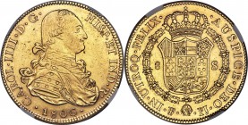 Charles IV gold 8 Escudos 1806 PTS-PJ AU55 NGC, Potosi mint, KM81. A well-centered straw-gold offering with relatively undisturbed fields for the type...