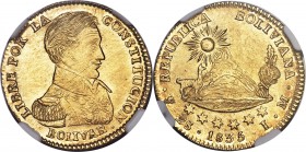 Republic gold 2 Scudos 1835 PTS-LM MS64 NGC, Potosi mint, KM101, Fr-23. A decidedly scarce two-year type which is very infrequently seen on the market...