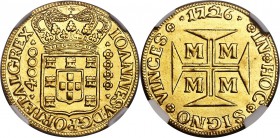 João V gold 4000 Reis 1726-M AU Details (Removed From Jewelry) NGC, KM115, LMB-242. Bright and sunny surfaces, its previous life as a jewelry item lea...
