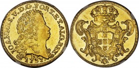 João V gold 6400 Reis 1737-R AU55 NGC, Rio de Janeiro mint, KM149, LMB-212. A delightful offering showing a minimum of rub to Joao’s portrait in conju...