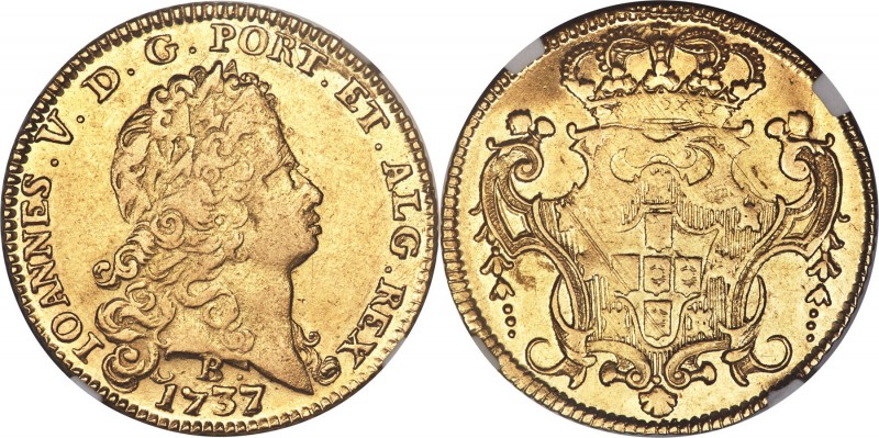 João V gold 6400 Reis 1737/6-B XF45 NGC, Bahia mint, cf. KM151, LMB-137, Bentes-...