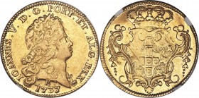 João V gold 6400 Reis 1737/6-B XF45 NGC, Bahia mint, cf. KM151, LMB-137, Bentes-111.06. A rare example of this fascinating overdate which is not noted...
